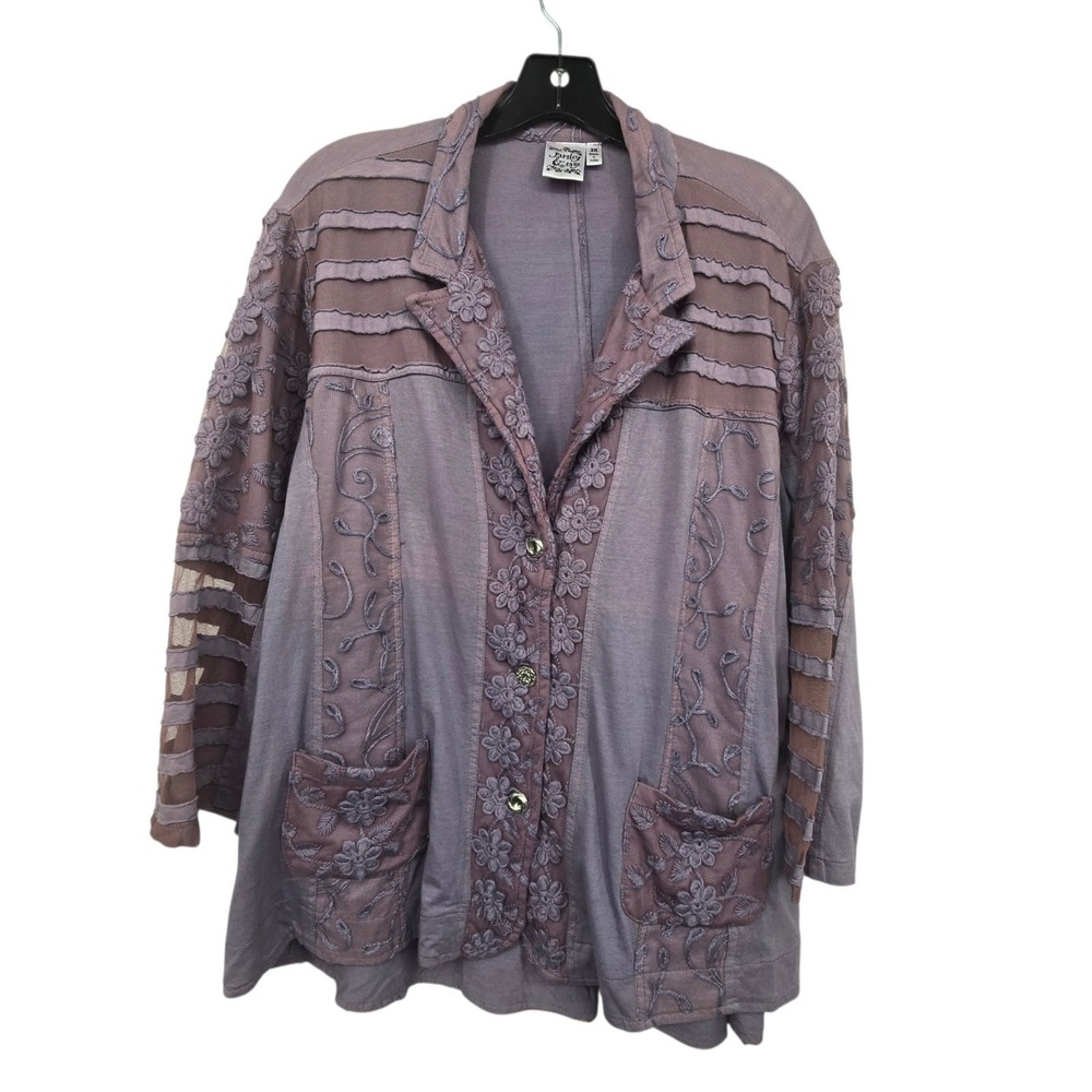 Parsley & Sage Lace Mesh Embroidered Jacket Blazer Womens Plus 3X Purple Boho
